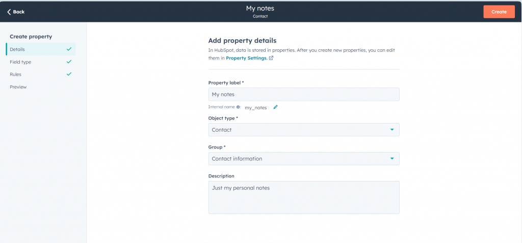 hubspot create property screenshot